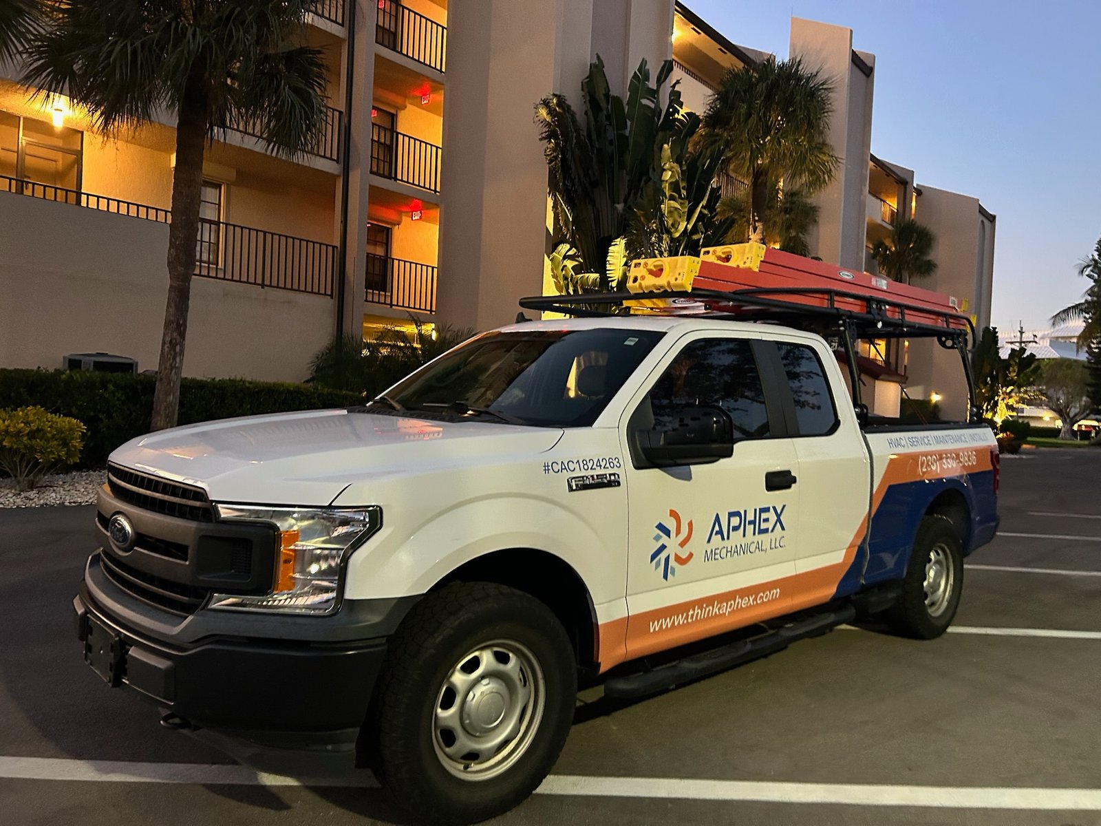 Aphex Mechanical branded truck on location