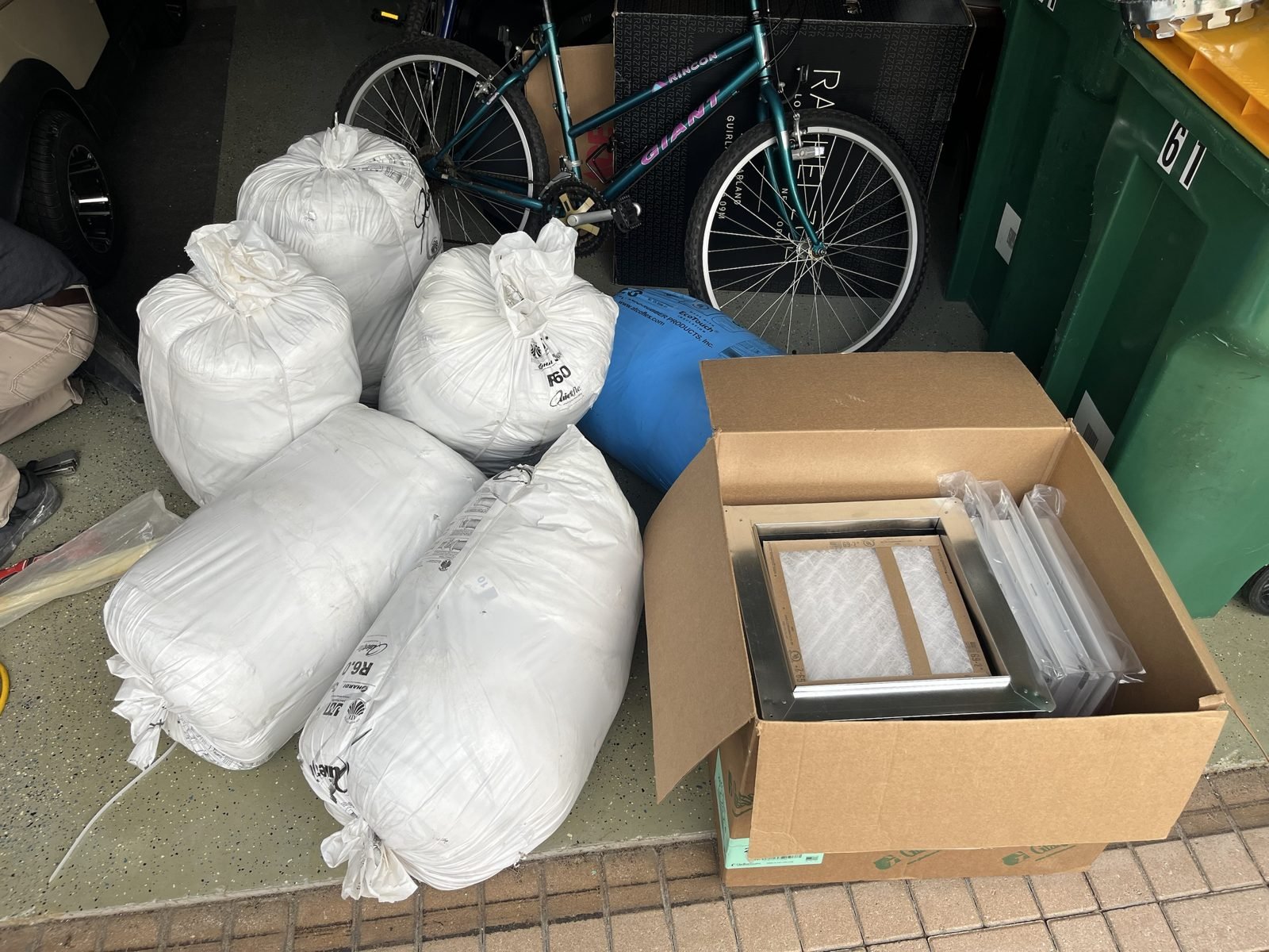 Material for new bedroom returns. A three ton unit breathing through one 14 inch return. Returns in each room fix the warm bedrooms.