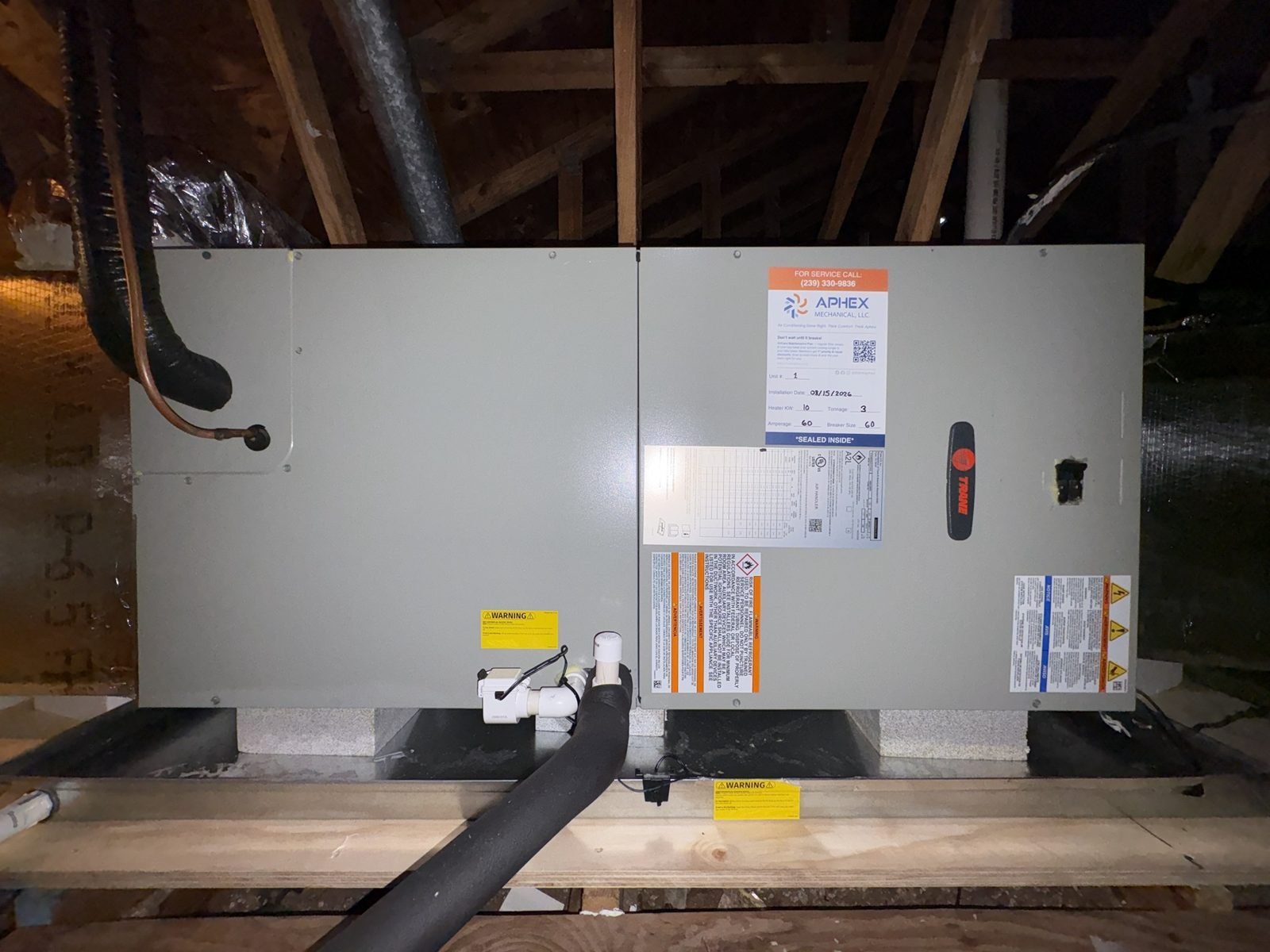 Marco Island, done in five hours. Old one out, new Trane in, startup, cleaned up, gone.