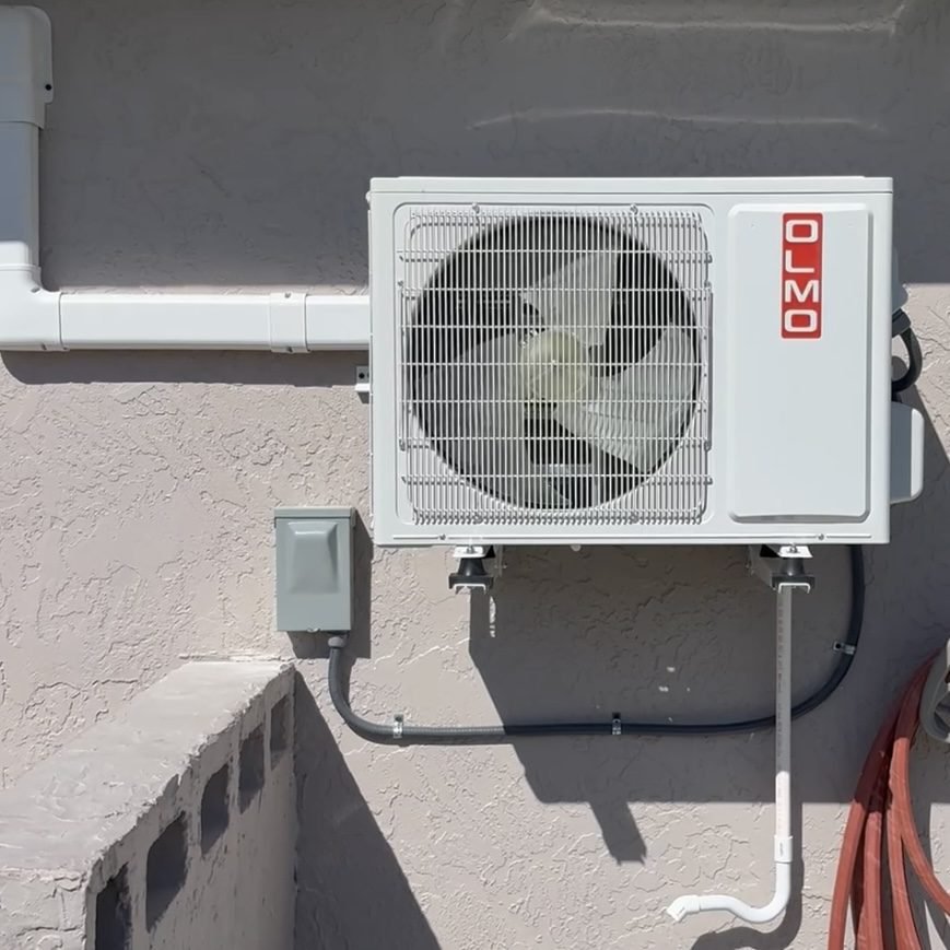 Olmo outdoor unit on a wall bracket. Lower cost, same standard.